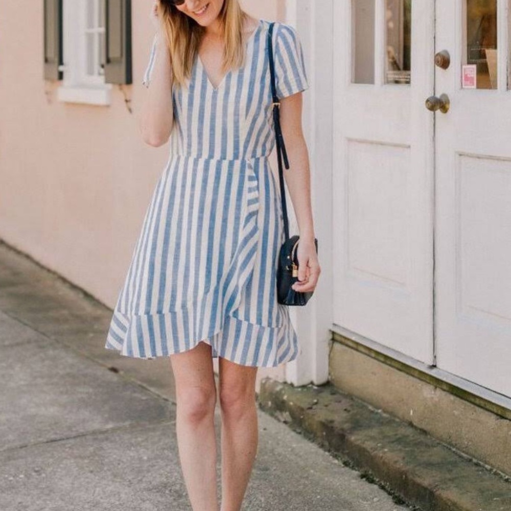 J Crew Striped faux-wrap dress